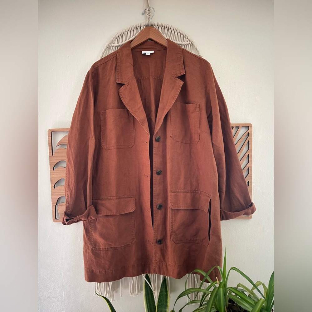 J Jill Love Linen Brown Rust Blazer Jacket Shacket Large 100% Linen